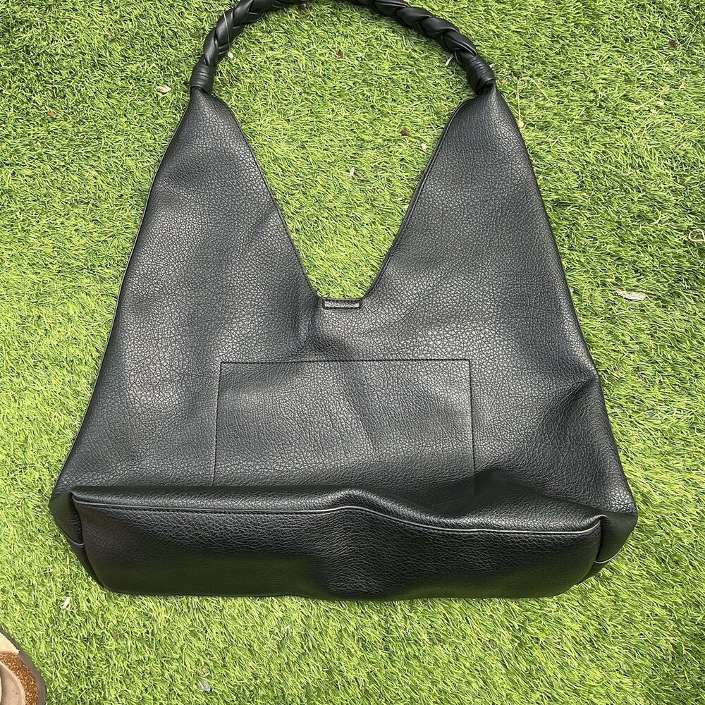 Urban Expressions Black Hobo Shoulder Bag Braided Handle Large Faux Leather